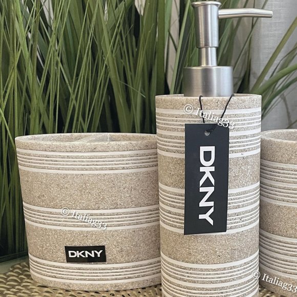 DKNY Soap Pump, Toothbrush Holder, Tumbler Bathroom Accessory 3Pc Set Sand Tan - Picture 8 of 16